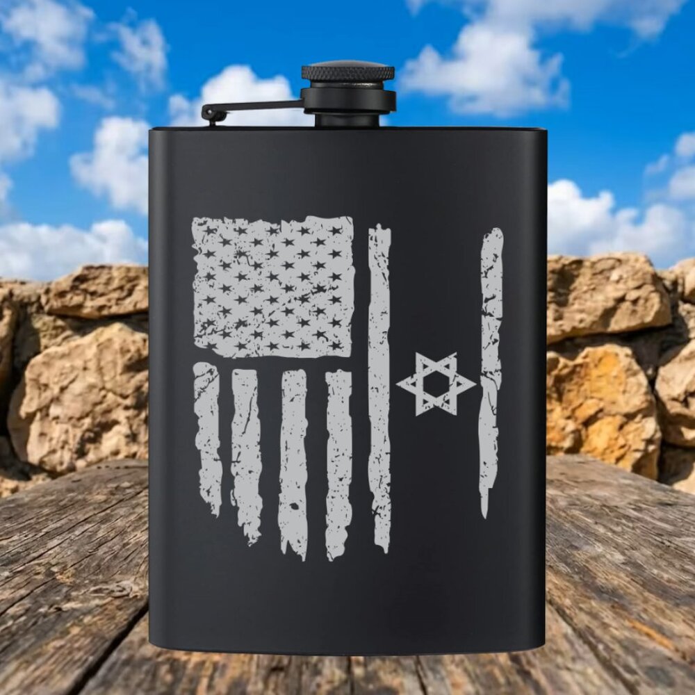 Personalized Israel USA Flags Black Flask | Flask | Israel | Family Gift | USA